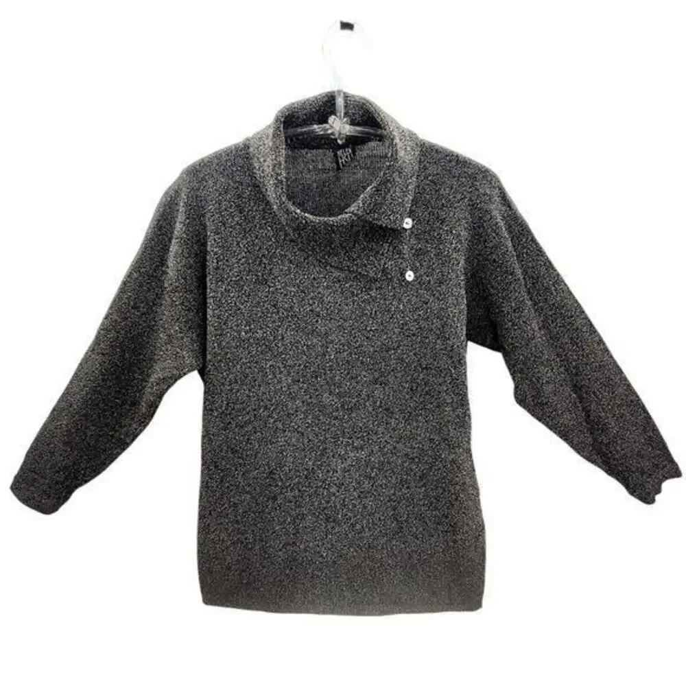 Helen HSU N.Y. Vintage Gray Speckled Knit Button Cowl Neck‎ Lagenlook Sweater